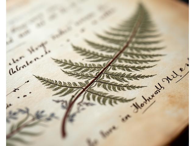 Manuscrito antiguo con elementos botánicos, cuidadosamente restaurado