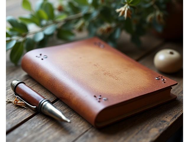 Cuaderno de poesía y pluma antigua sobre una mesa rústica.