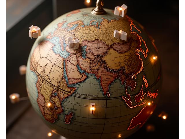 Mapa interactivo mundial con puntos de envío destacados desde Madrid.