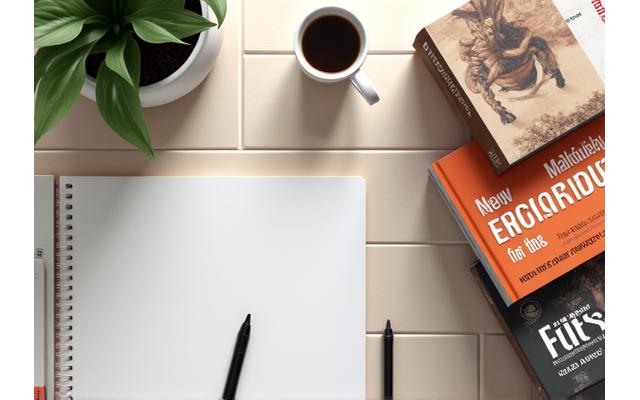 Libros de negocios y autoayuda en inglés sobre un escritorio