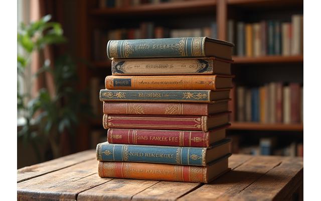 Montón de libros apilados, algunos nuevos y algunos con un toque vintage, representando el catálogo extenso de El Librero Errante.