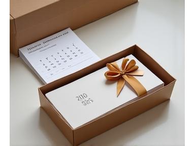 Un calendario con una fecha marcada y un paquete de regalo al lado, ilustrando la entrega en fecha programada.