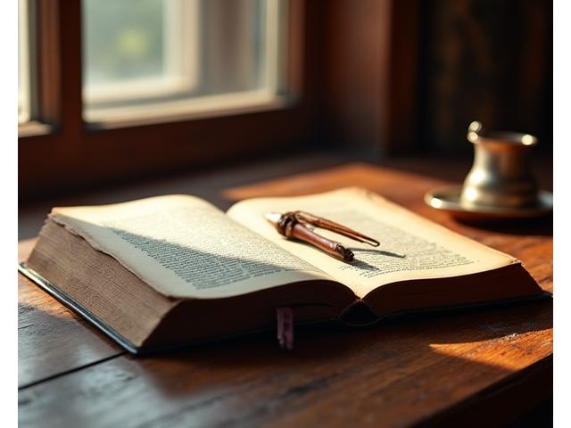 Un antiguo libro abierto sobre un escritorio de madera, simbolizando el pacto y el conocimiento.